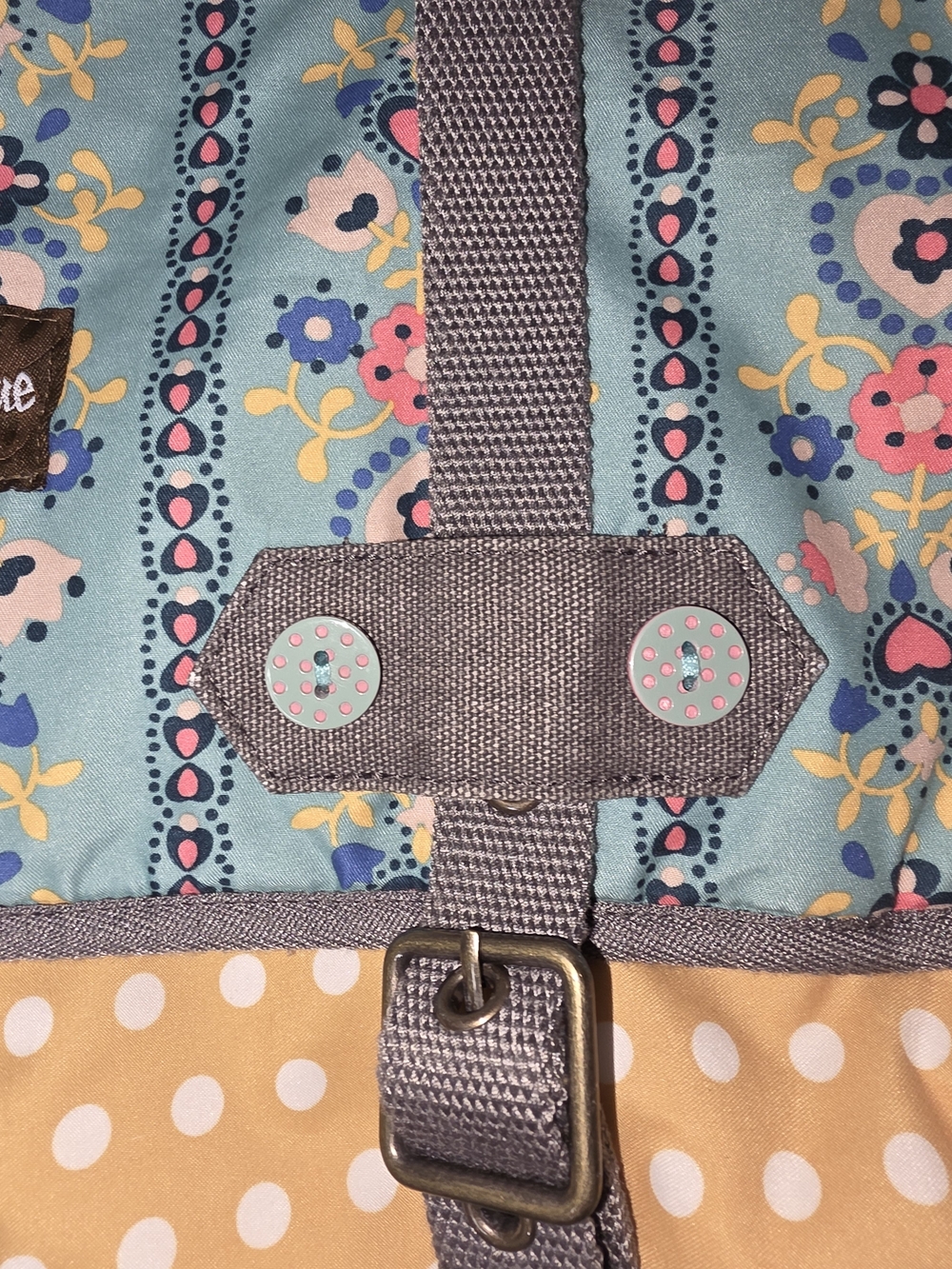 Matilda Jane Teal Floral and Yellow Polka Dot Shoulder Diaper Bag. - Picture 3 of 8